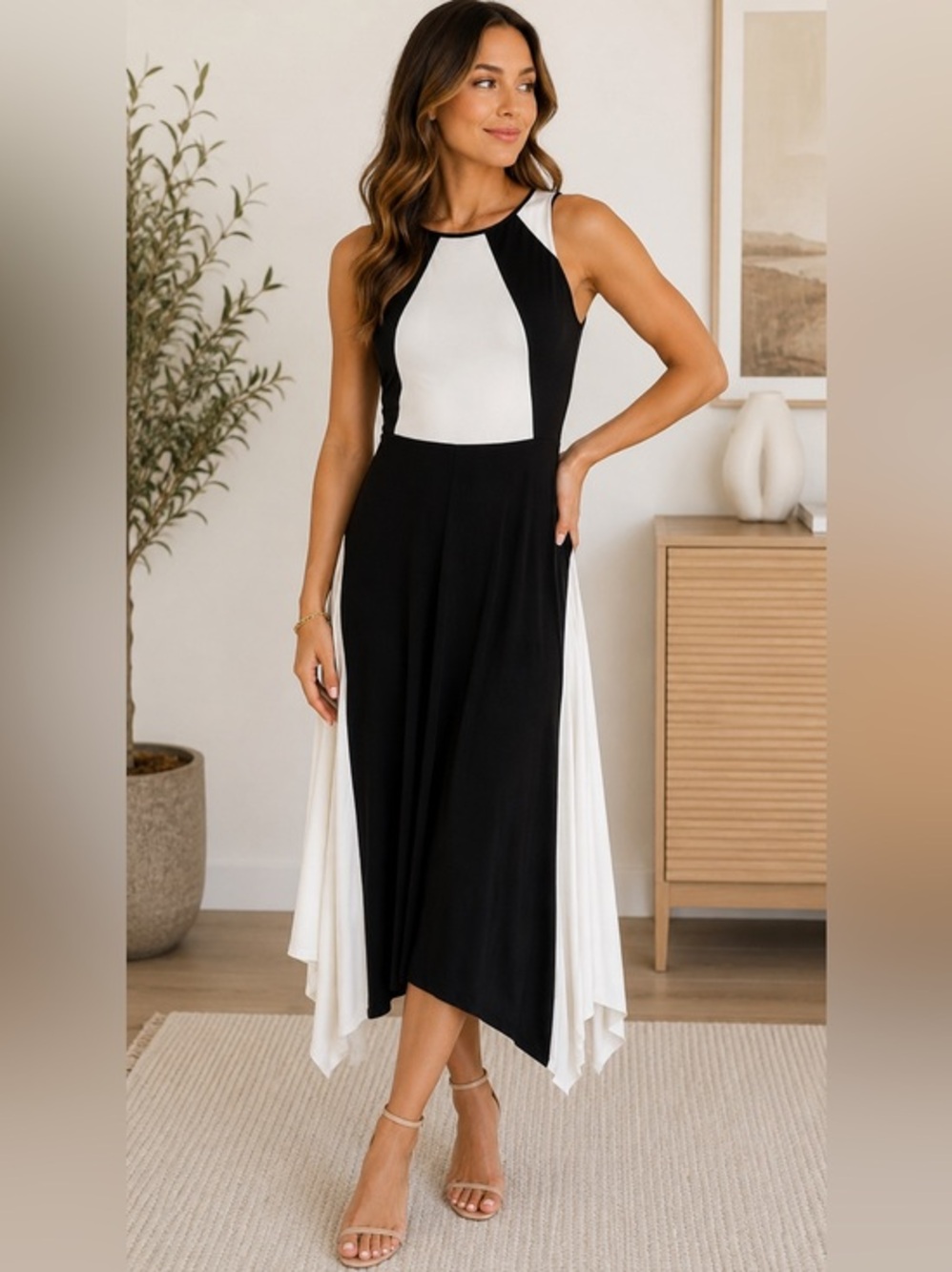 ANN TAYLOR black and ivory colorblock dress